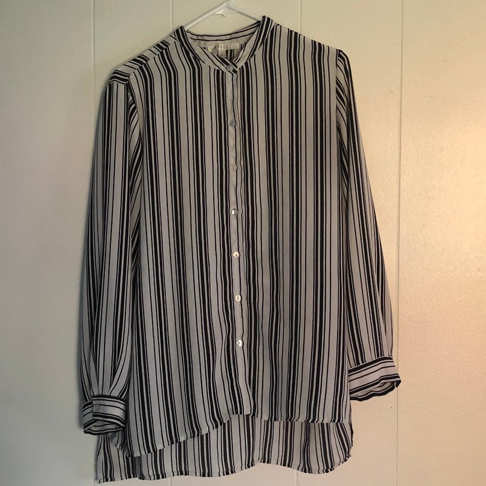 striped, black, white, blouse, button up